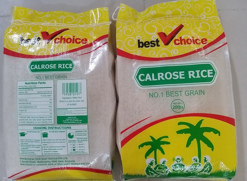 Calros Rice Packets Best Choice Calrose Rice 1 x 20lbs (9.07kg) – Teck Huat Enterprise Pte Ltd